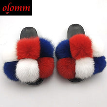 Load image into Gallery viewer, Pom Pom Fur Slippers For Women Fluffy Real Fox Fur Slides Furry