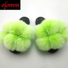 Load image into Gallery viewer, Pom Pom Fur Slippers For Women Fluffy Real Fox Fur Slides Furry
