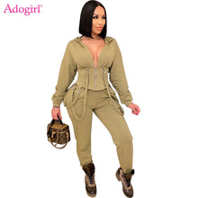 Load image into Gallery viewer, Two Piece Set Long Sleeve Zipper Short Hooded Jacket Casual Pants Female Home Tracksuit Jogger Suit
