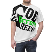 Load image into Gallery viewer, God Before Greed / Unisex AOP Cut &amp; Sew Tee
