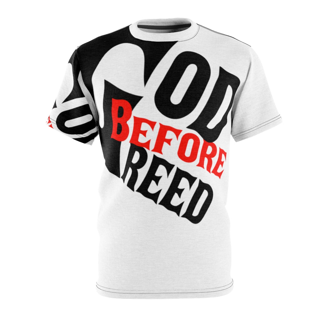 God Before Greed (Red) Unisex AOP Cut & Sew Tee