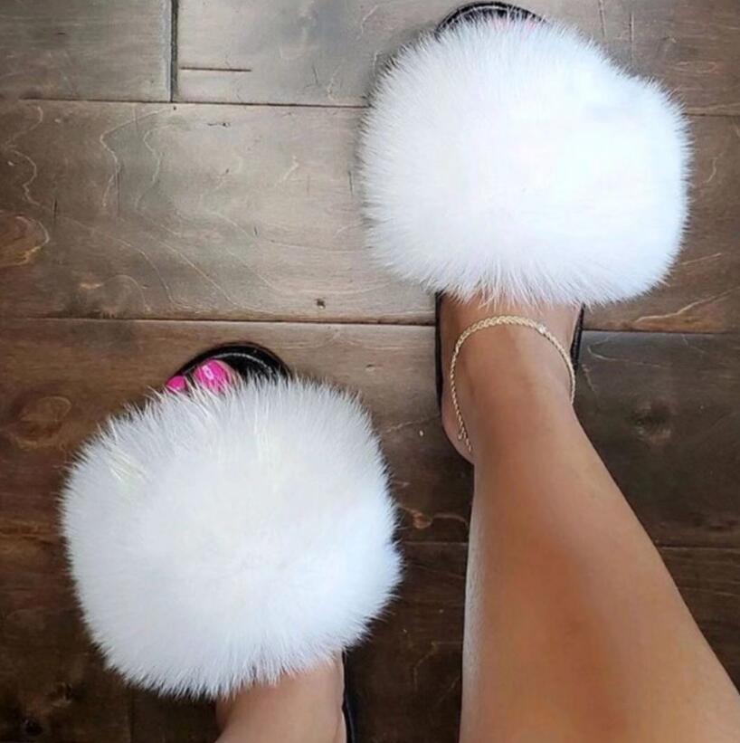 Ladies Fluffy Fur Slides