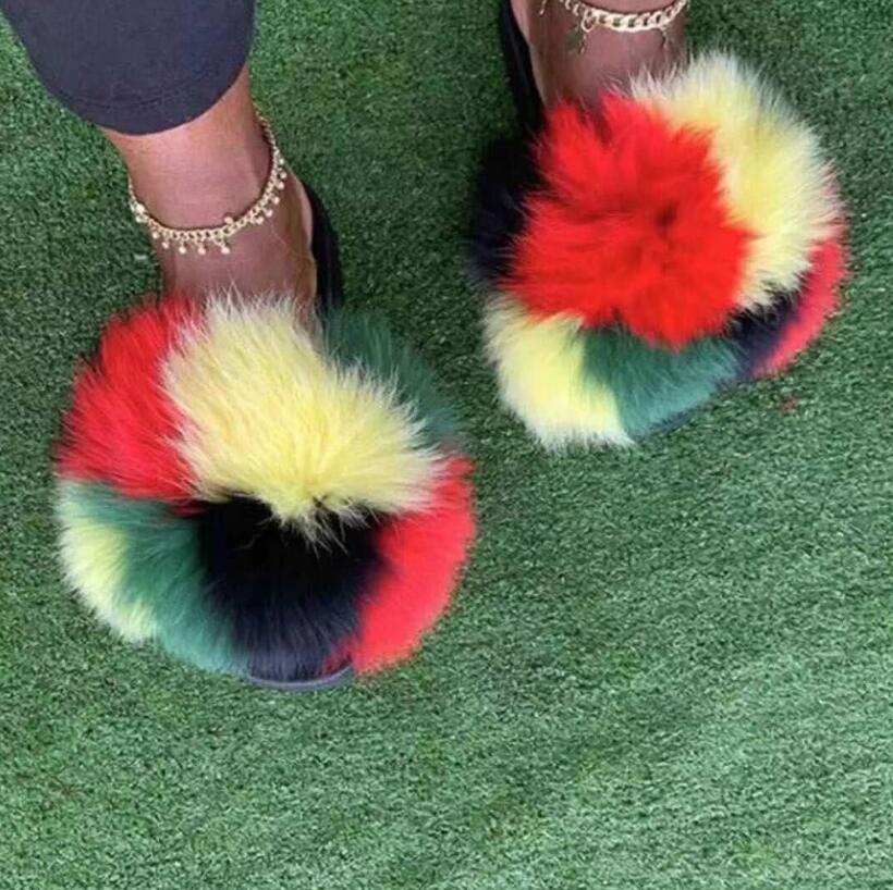 Fur Slides For Women Fluffy Hot Sale Summer Amazing Furry Sandals Non-slip Fluffy Plush Shoes Brand Luxury Slides Fur Slippers