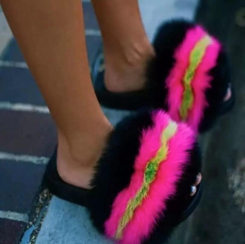 Fur Slides For Women Fluffy Hot Sale Summer Amazing Furry Sandals Non-slip Fluffy Plush Shoes Brand Luxury Slides Fur Slippers