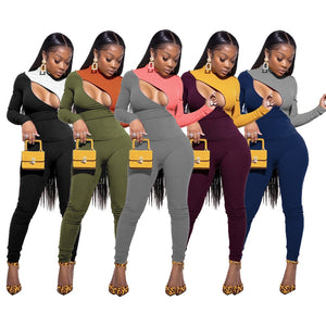 Sexy Knitted Ribbed Zipper Sweaters Jogger Pants Suit Active Wear Tracksuit Two Piece Set Fitness Outfits