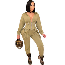 Load image into Gallery viewer, Two Piece Set Long Sleeve Zipper Short Hooded Jacket Casual Pants Female Home Tracksuit Jogger Suit
