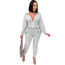 Load image into Gallery viewer, Two Piece Set Long Sleeve Zipper Short Hooded Jacket Casual Pants Female Home Tracksuit Jogger Suit
